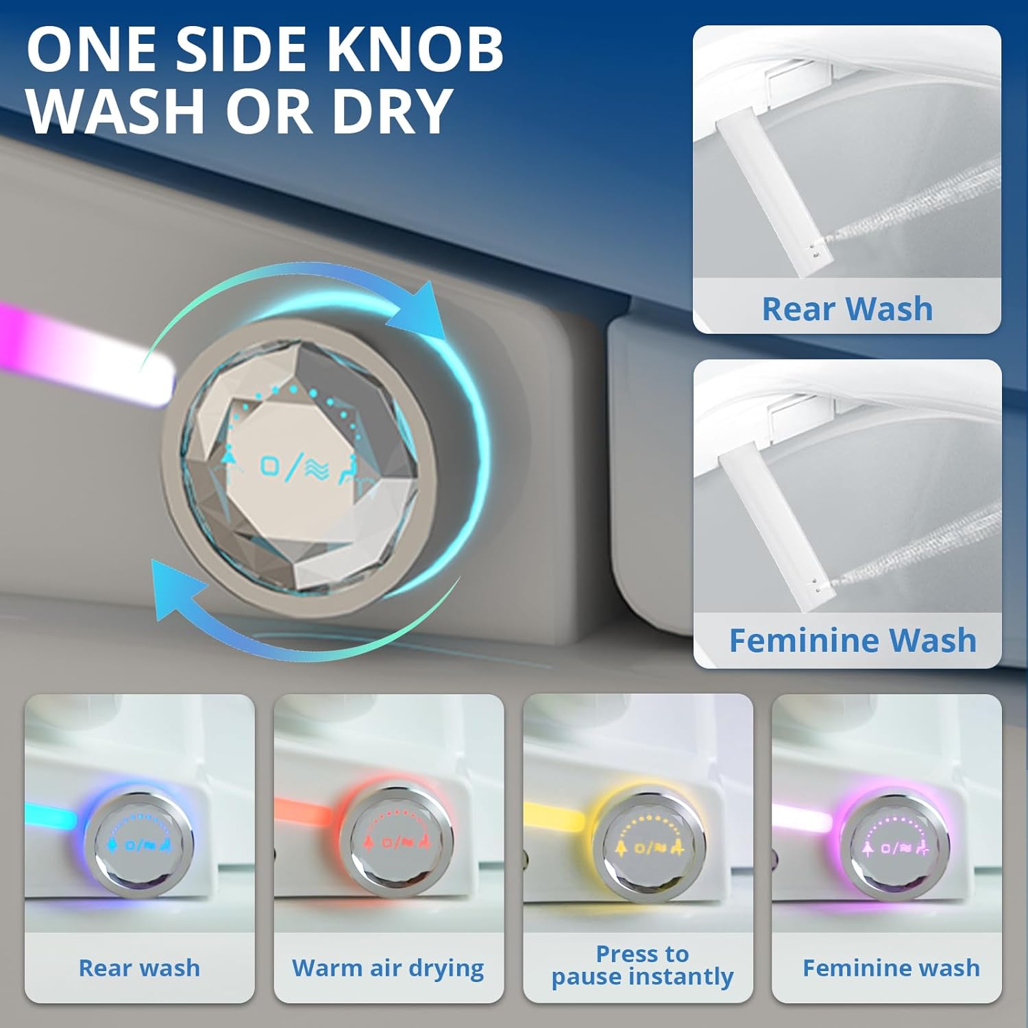 Bidet Toilet Seat Elongated, Smart Heated Bidet Toilet Seats with AUTO - Water & Dryer Slow Close Lid, Nozzle for 4 Cleaning Modes, Remote Control - Adjustable Water Pressure & Temp, LED Lighting