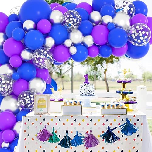 Miniatura 2 de Kit de arco de guirnalda de globos color morado, azul y plateado, globos metálicos y plateados, videojuegos, cumpleaños, videojuegos, videojuegos,