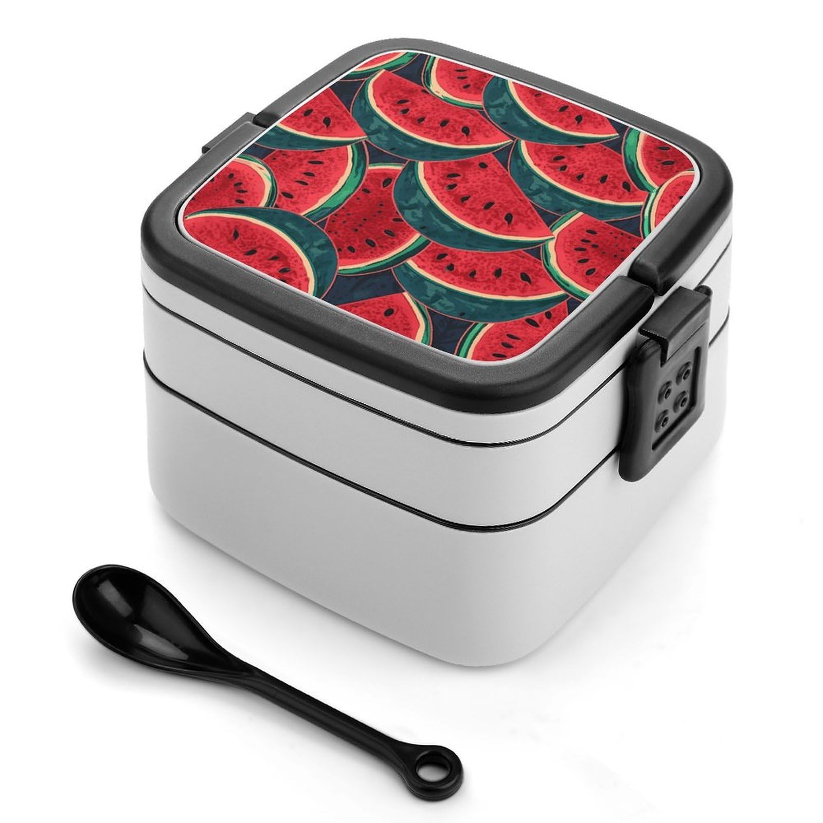 FekiLoot Red Watermelon Bento Box Adult Lunch Box Sealed Bento Lunch Boxes with Spoon Sturdy Double Layer Bento Boxes Snap-on Design Leak Proof Lunch Containers Ideal for Work