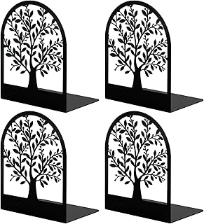 Umikk Book Ends, Bookends, Metal Bookend, Tree of Life bookend, Bookends for Shelves, Home Decorative Bookends for Heavy Books, Black Non-Skid Book Stopper, 7 x 5.5 x 3.5 inch (2 Pair)