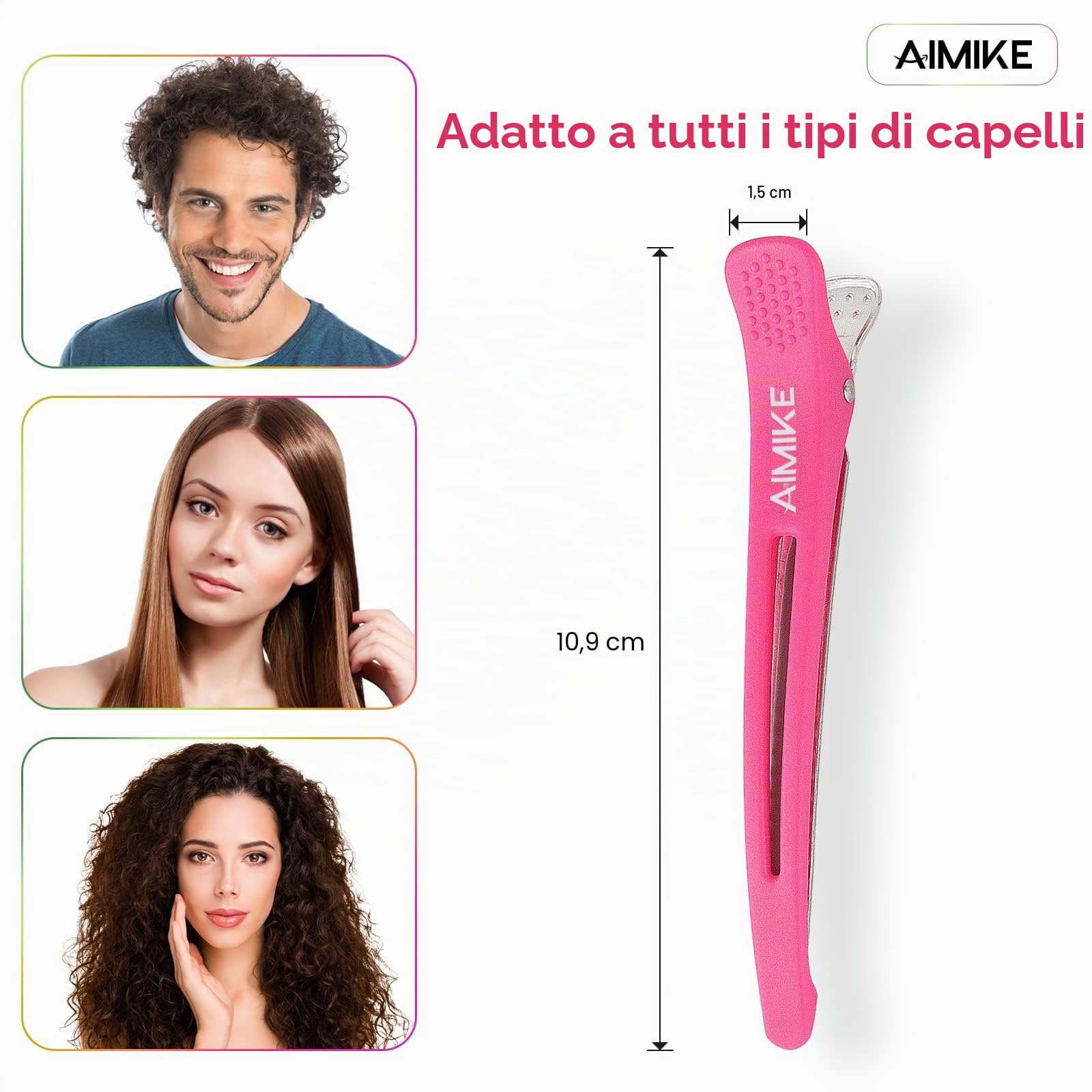 AIMIKE 12 Pezzi Fermagli per Capelli Professionali con Becco D'anatra e Fascia Silicone per Styling, Parrucchieri - Neon