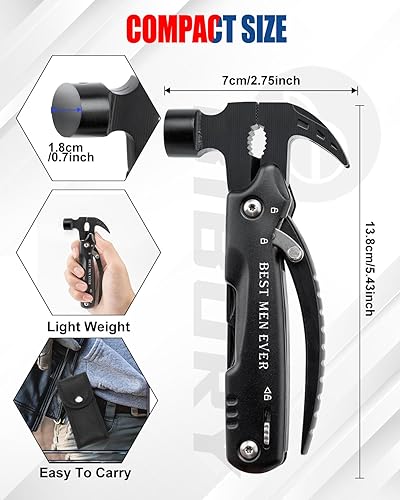 Miniatura 2 de BIBURY Martillo multiherramienta con herramienta de copo de nieve, equipo de supervivencia al aire libre multiherramienta con bloqueo de seguridad,