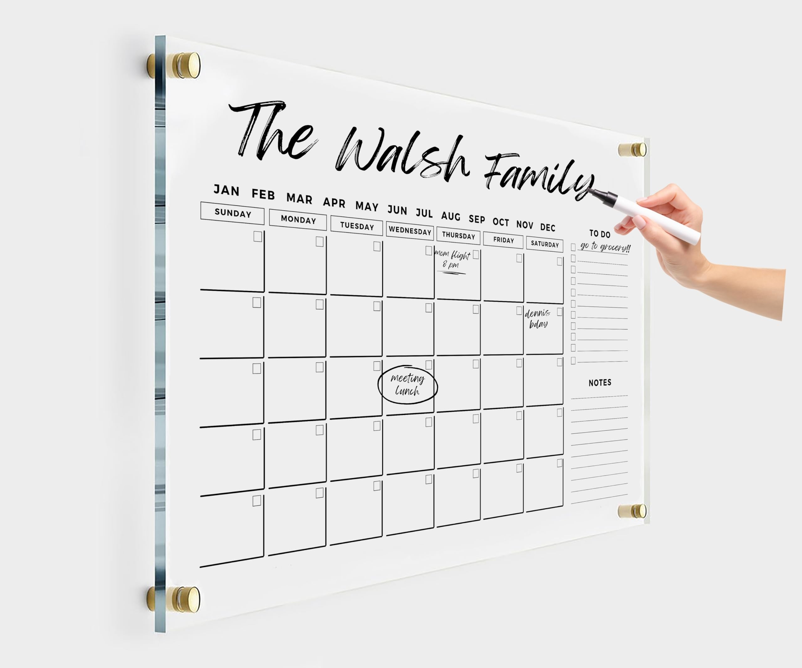 Minimalist Horizontal Clear Dry Erase Calendar for Office and Home Wall - Calendar 2024 Dry Erase Two Month Planner Family Calendar Calendar w Marker and Gold Hardware (36x24" (Large))