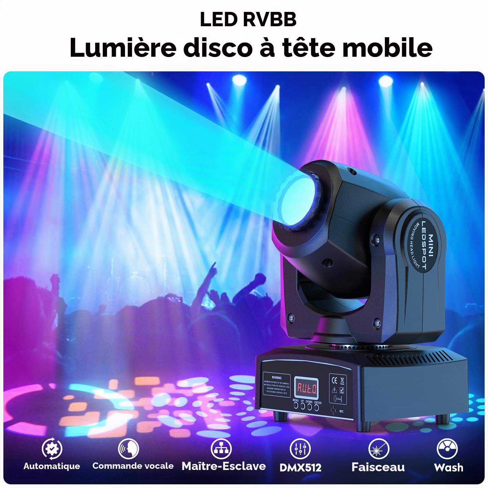 50W Tête Mobile Lyre LED Beam Lumière de Fête avec 8 Couleurs 8 Motifs, Mini Disco RGBW Lumière de Scène DMX512 Jeu de Lumière Soirée Commande Vocale pour DJ Bar Mariages Noël 4PCS