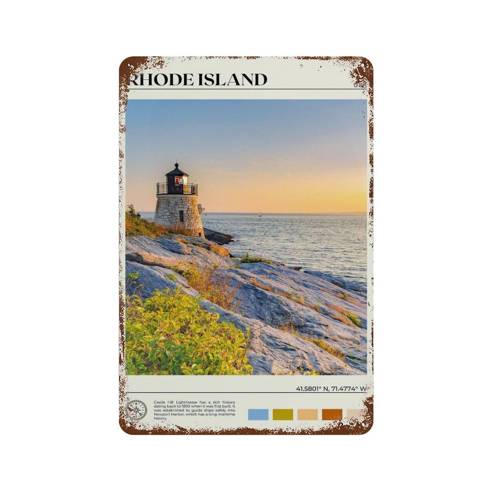 xiaoxiaoshen Real Photo Rhode Island Decor USA Wall Decor Art Metal Tin Poster Modern Home Decor Art Home Bar Shop Decorations Vintage Sign 30x20cm