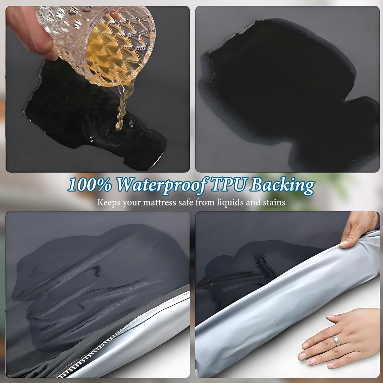 Waterproof Mattress Protector, Queen Size Cooling 3D Air Fabric Bed Pad Cover Noiseless with Deep Pocket 4"-14" Depth, Soft Breathable Dirt-Proof Bed Mattress Cover Washable (Navy Blue, King)