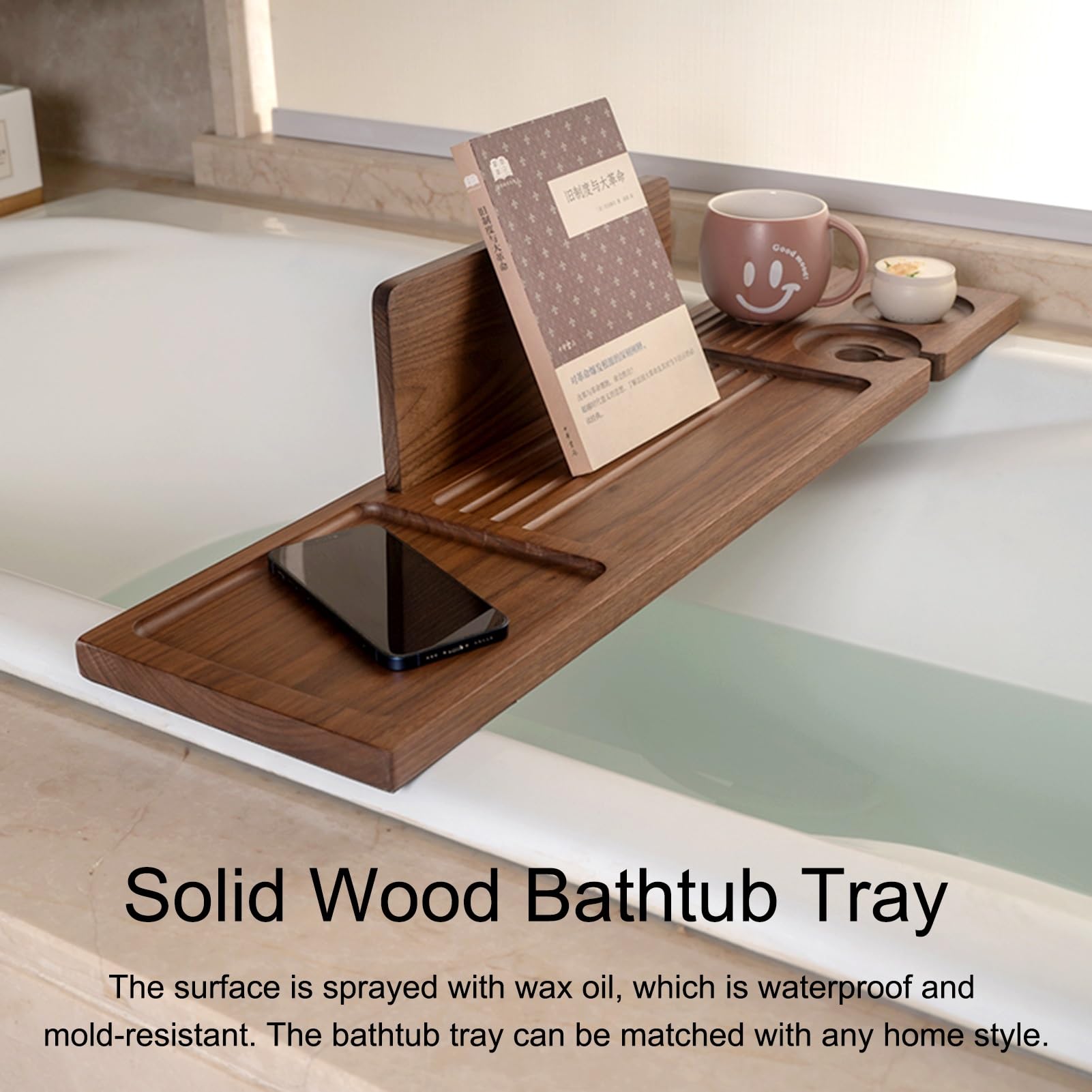 Bandejas para bañera,(es:Bandeja de baño Bandeja de Madera para bañera con Alfombrilla de Silicona Antideslizante, Bandejas de bañera de Lujo Impermeables para el hogar, Hotel, se Adapta a