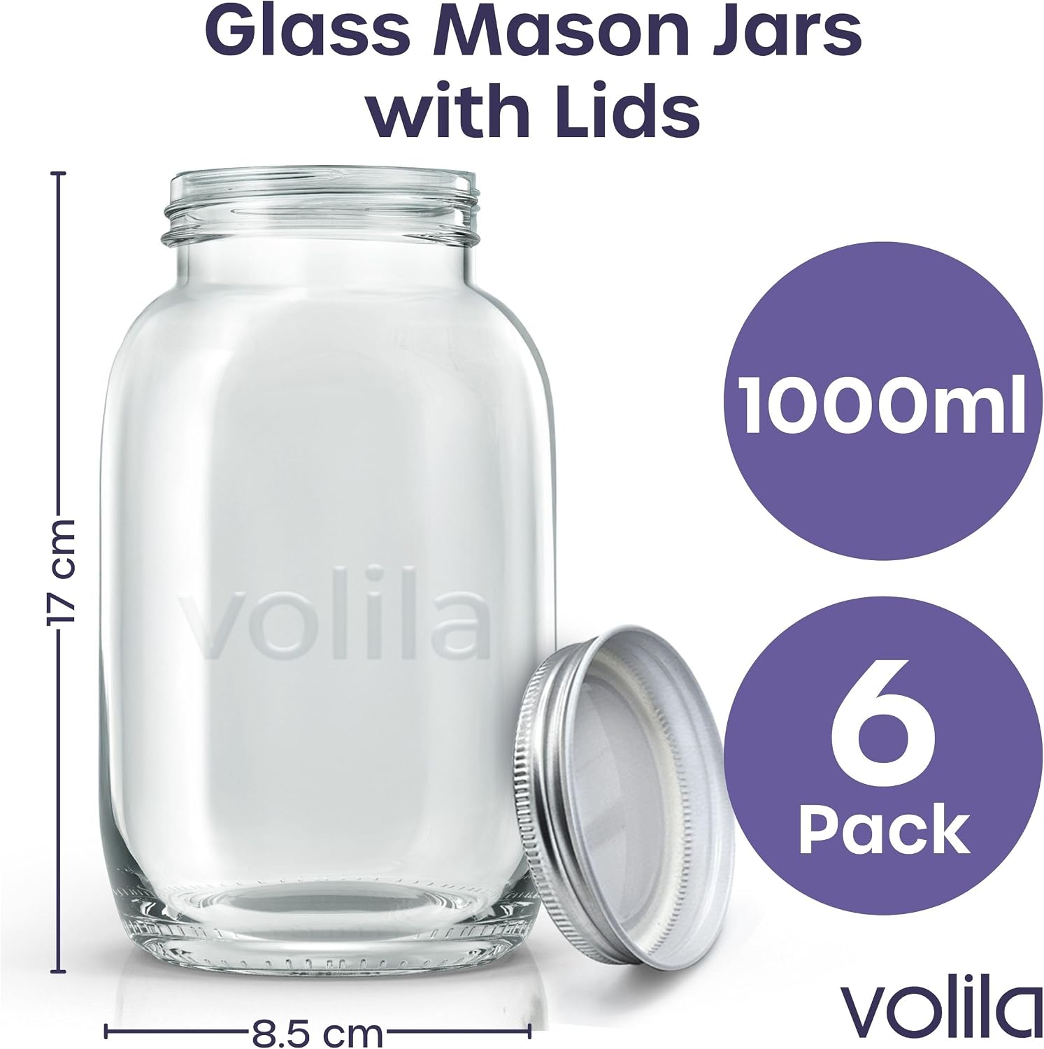 volila Mason Jar with Lid - 6 Pack 32 oz Mason Jars with 1-part Lid - Regular Mouth Mason Jars with Lids for Overnight Oats, Salad, Canning, Meal Prep, Pickling Jars, Food Storage and DIY Craft image 2