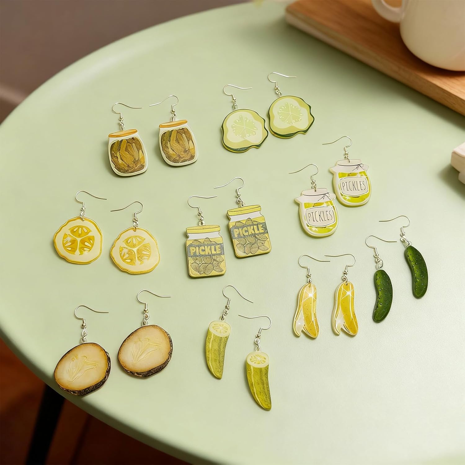 Cute Jewelry Earring Set, 9 Pair Pickle Earrings with Stud and Hook Acrylic Dangle Designs, Whimsical Pickle Themed Gifts, Funny Novelty Earrings for Women, Playful Accessories for Daily Wear - Image 7
