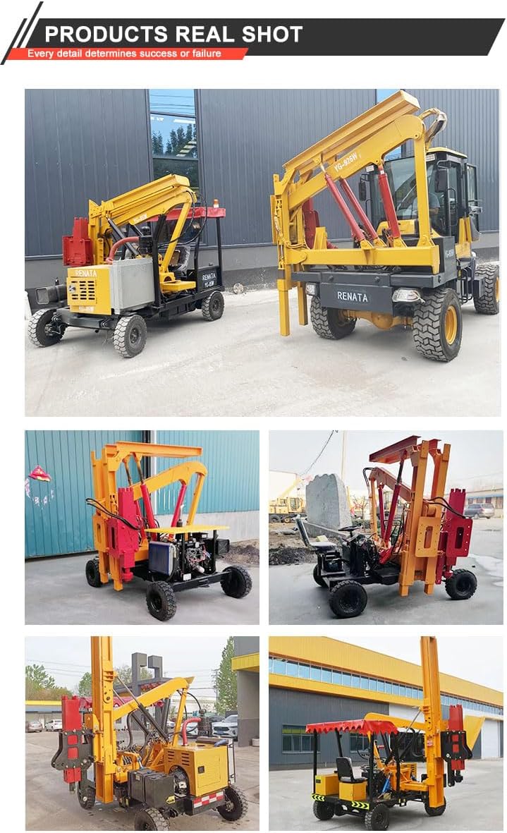 Guardrail Pile Driver, Hydraulic Wheel Mounted Machine with Hammer - Heavy Duty Fence Post Driver for Highway and Construction Site Installation