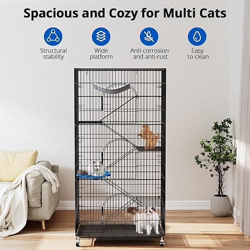 Miniatura 6 de PawGiant Jaula para gatos de 6 niveles de 76 pulgadas, caja grande para perrera de metal para mascotas, gatos, hurones, animales, jaula para el