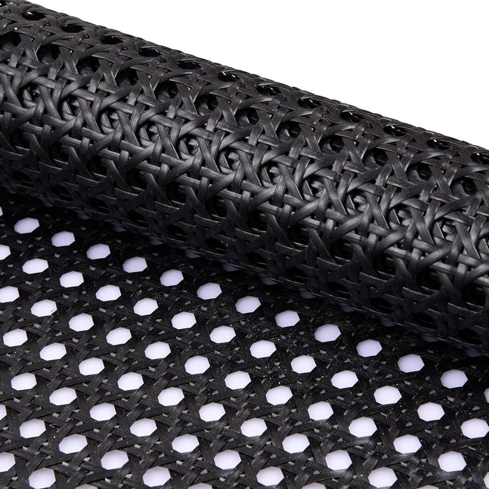 Rollo de malla de ratán negro, rollo de malla de mimbre de caña de plástico, material de caña de cincha, rollo de caña tejida para muebles, silla, gabinete, techo, cesta
