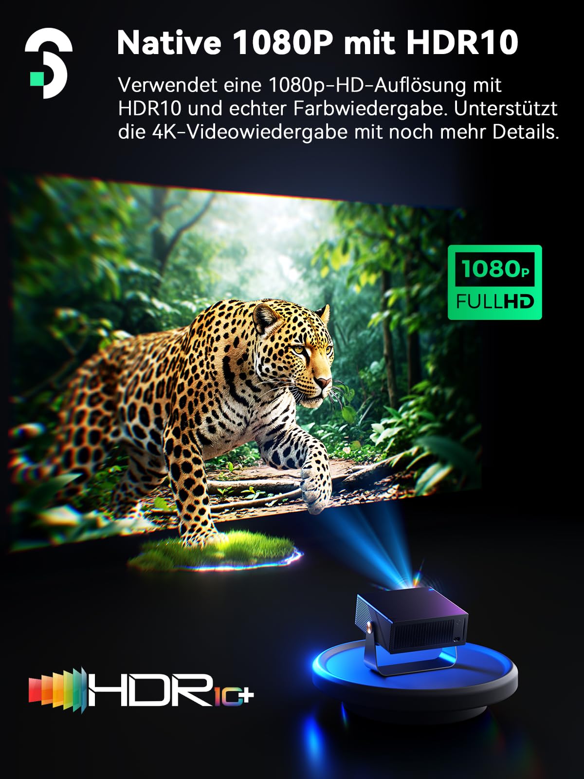SOOMFON Smart Beamer 4K Heimkino Mini Projektor Autofokus Trapezkorrektur WiFi Bluetooth
