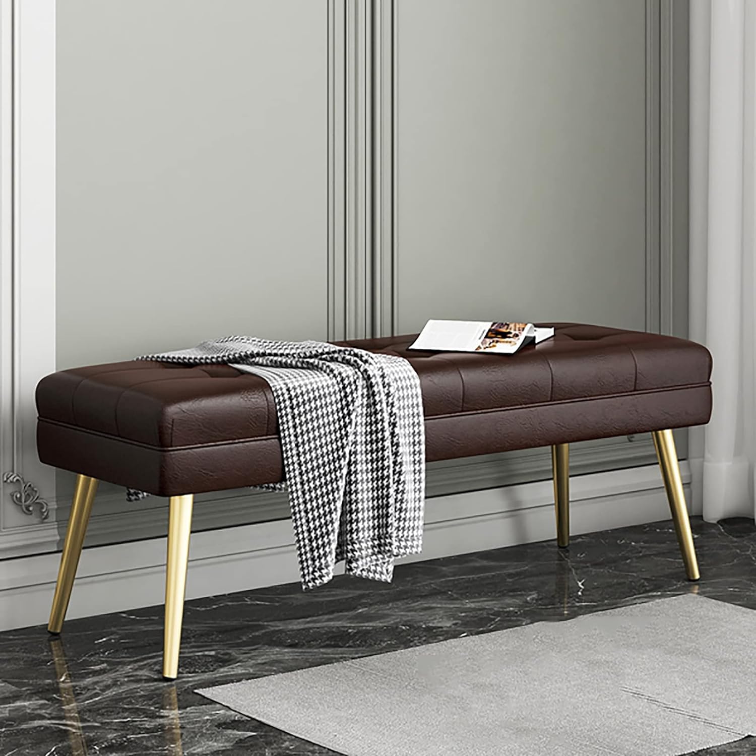 Tabouret ottoman multifonction gris en similicuir rembourré 60 cm