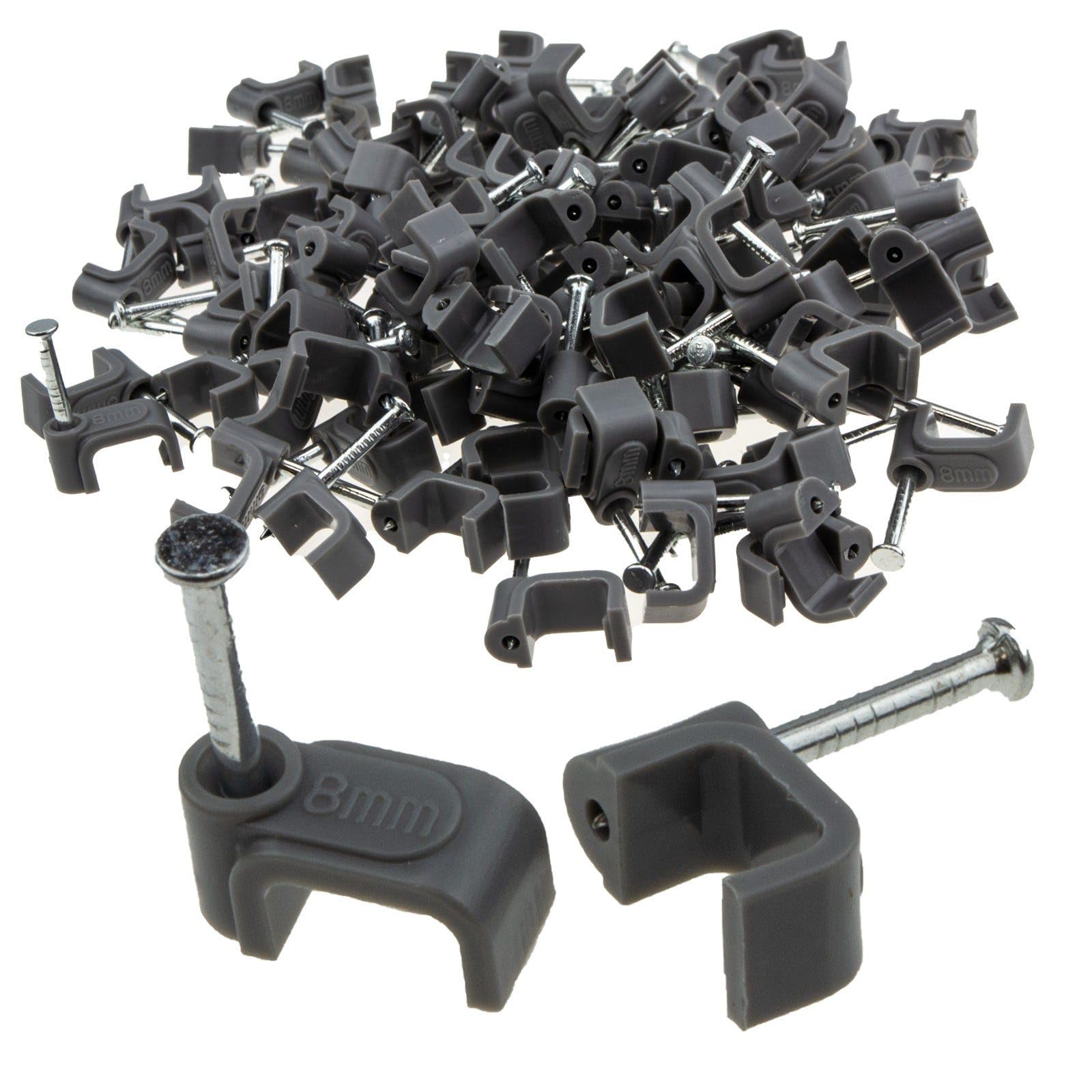B&Q -  Flat Grey 8mm Cable Clips For 1mm2 Twin & Earth Cables (100 Pack)