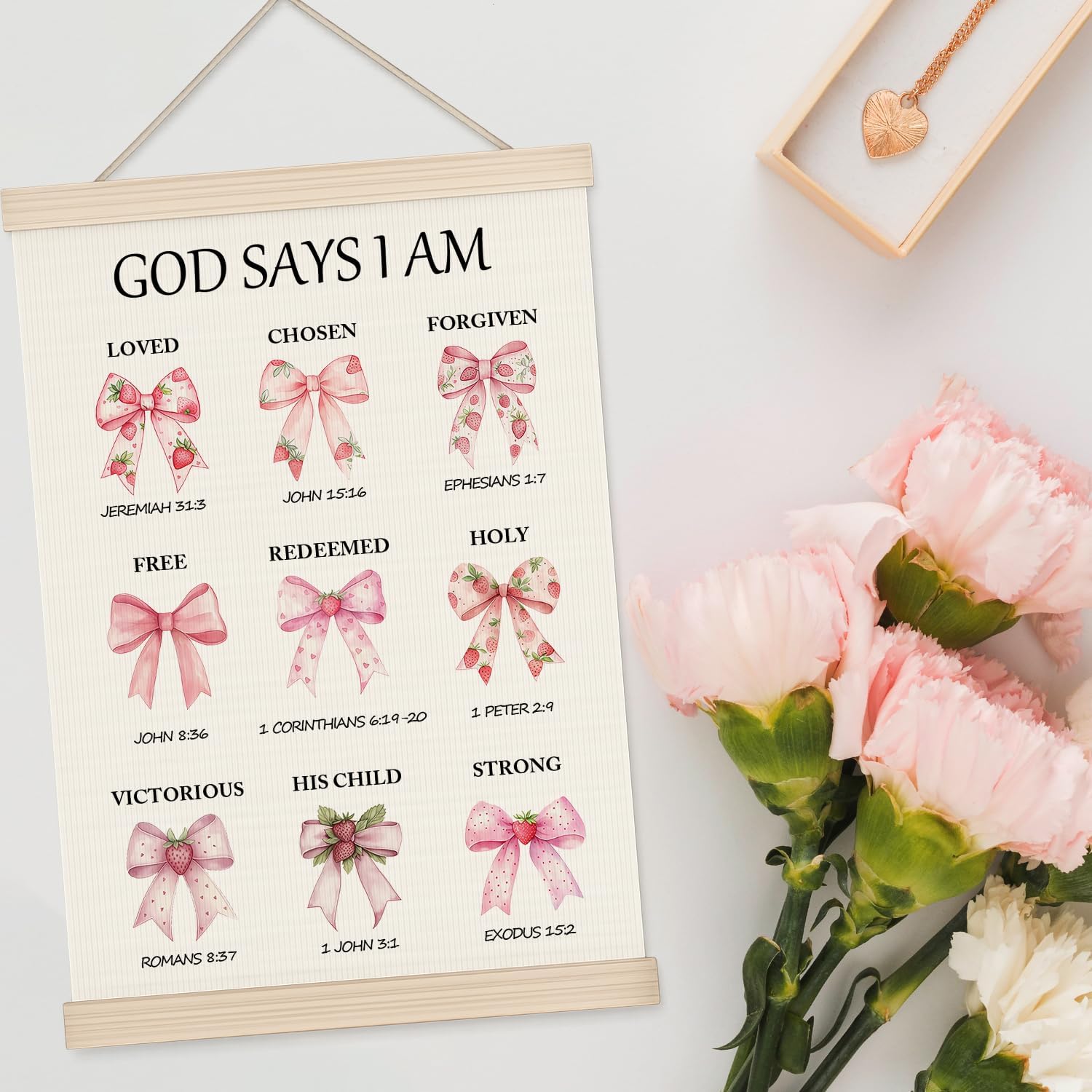Pink Bow Christian Wall Hanging, Sweet Faith Verse Door Decor, Inspirational Christian Wall Sign Decor, Thoughtful Birthday, Baptism, Scripture Gift, Bible Verse Home Art for Girls Room or Nursery image 3