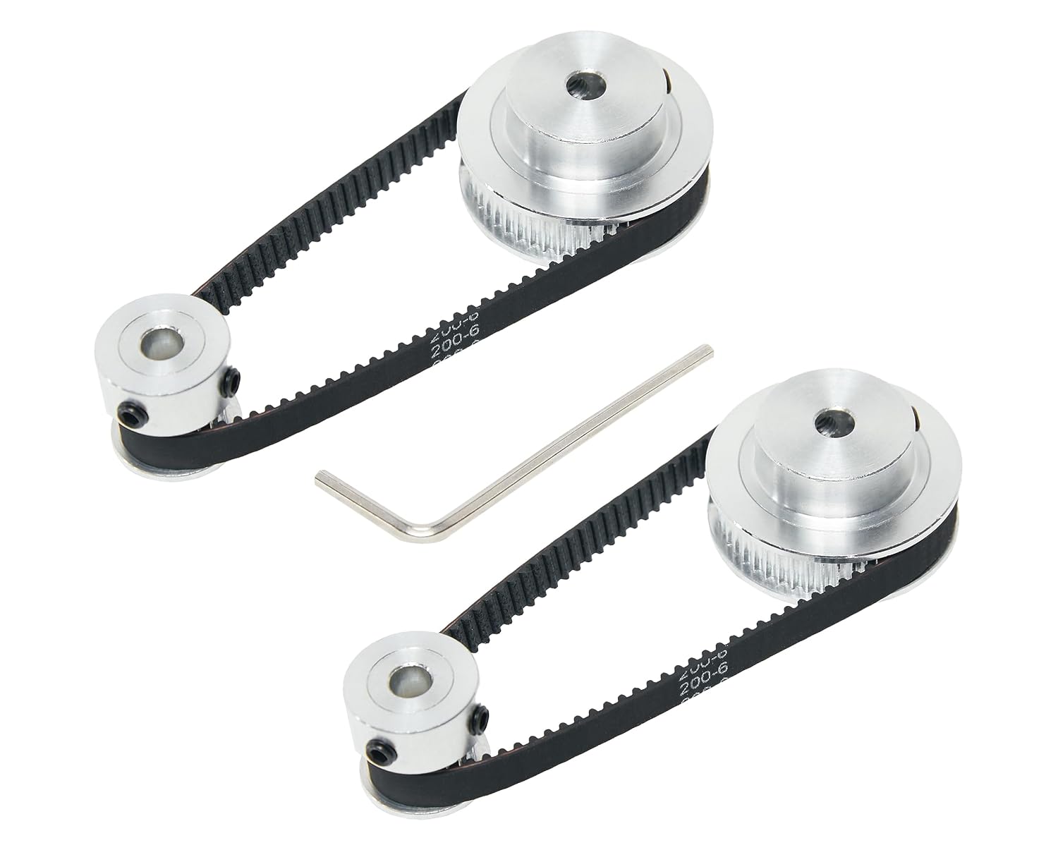 2PCS Set 2GT Aluminum Timing Pulley 20&40 Teeth 5mm Bore Synchronous Wheel with 2PCS Length 200mm Width 6mm Belt (20-40T-5B-6)