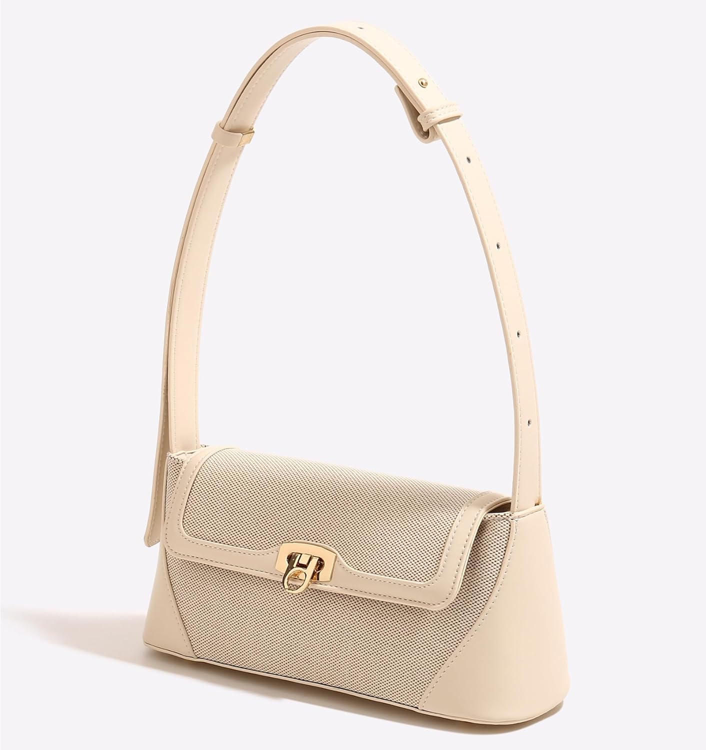 Clutch Shoulder Bag Small for Women PU Leather Canvas Mini Tote Handbag Purse with Buckle Closure