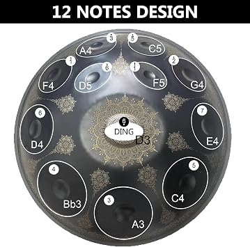 12 Notes 22 Inch Handpan, D-Minor 432 Hz Steel Drum Percussion Instrument, Mandala Musical Performance Handmade Healing Musical Instrument Gift Black