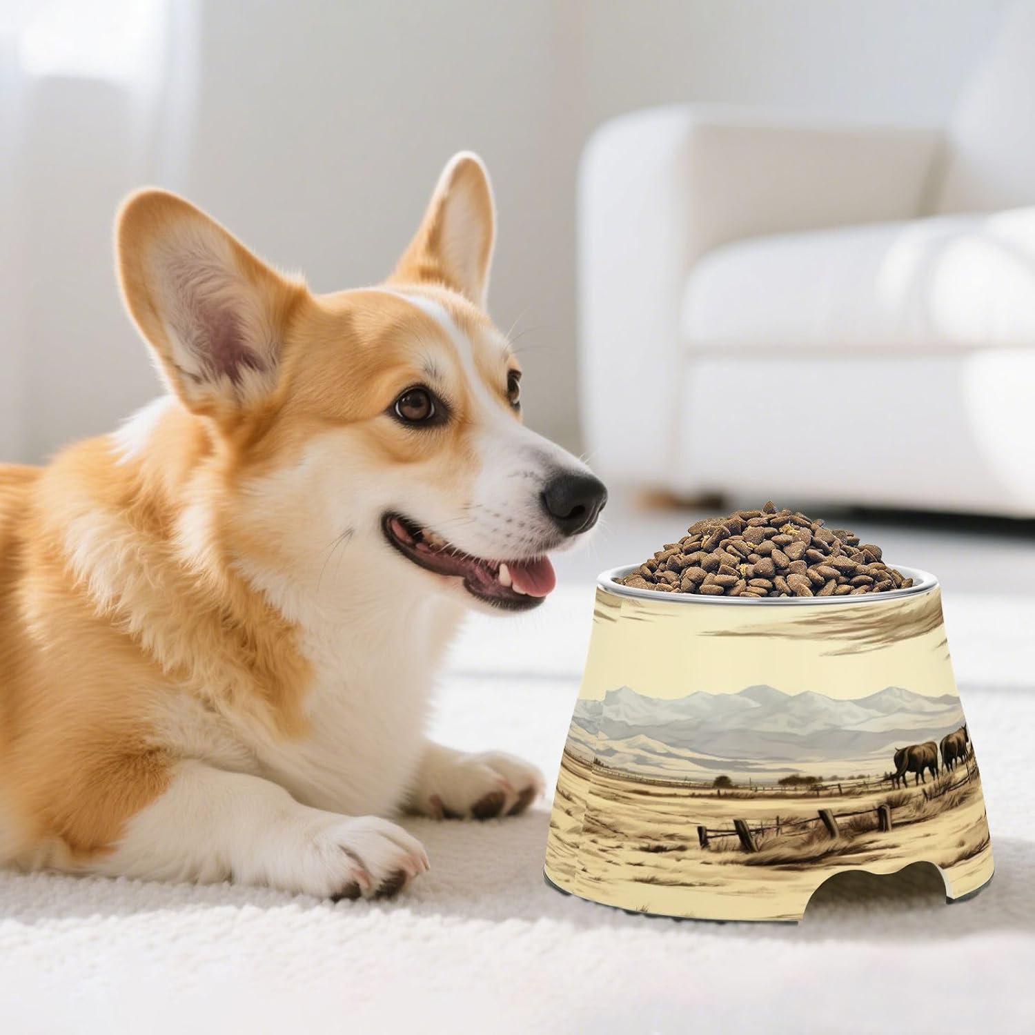 YETTASBIN Farm Cow Elevated Dog Bowls, Prevention of Vertebrae Disease Raised Dog & Cat Bowl Stand with Removable Stainless Steel Bowls, Non-Slip Spill-Proof Pet Food & Water Bowl Dish