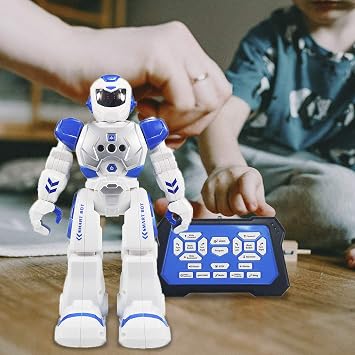 Remote Control Robot for Kids,Intellectual Gesture Sensor Programmable Robots with Infrared Controller Early Education Toys can Dance Sing Walk,Best Gift for Children (Blue/White)