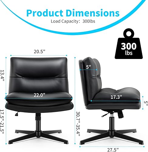 Miniatura 3 de Darkecho Silla de oficina sin brazos, silla de escritorio sin ruedas, sillas de oficina en casa de cuero acolchado grueso, silla mecedora giratoria