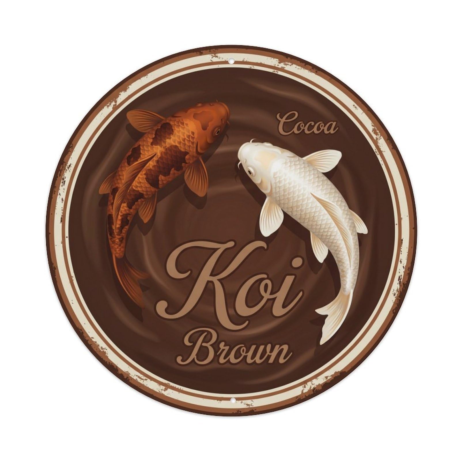 Koi Fish Cocoa Brown Waters Dark Rich Smooth Luxurious Metal Tin Sign
