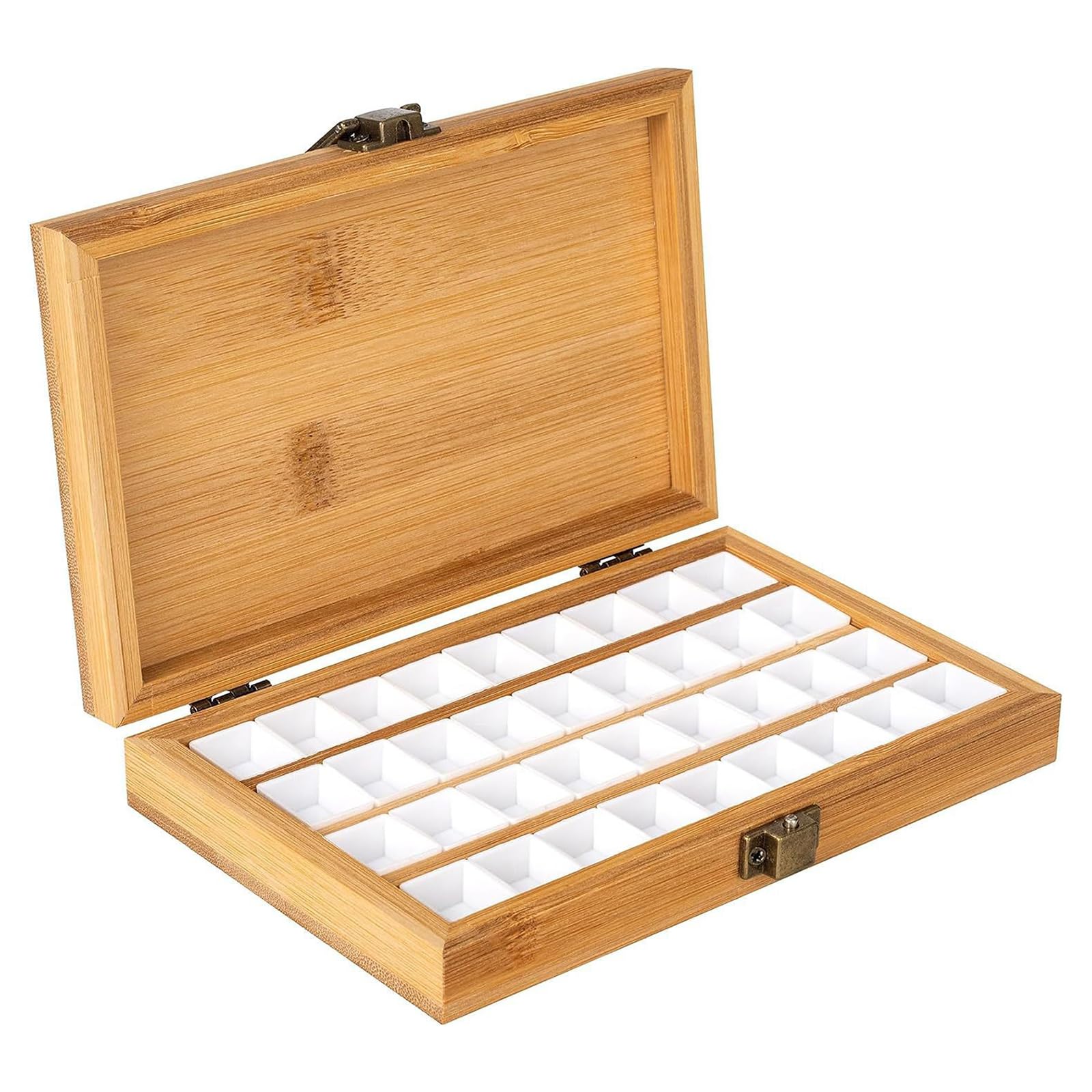 Hinourisha Paleta portátil de 36 cuadrículas, caja de paleta de colores de madera con tapa, mini paleta de pintura de viaje, bandeja de acuarela para gouache, pintura acrílica, 3.94 x 6.3 x 1 pulgada