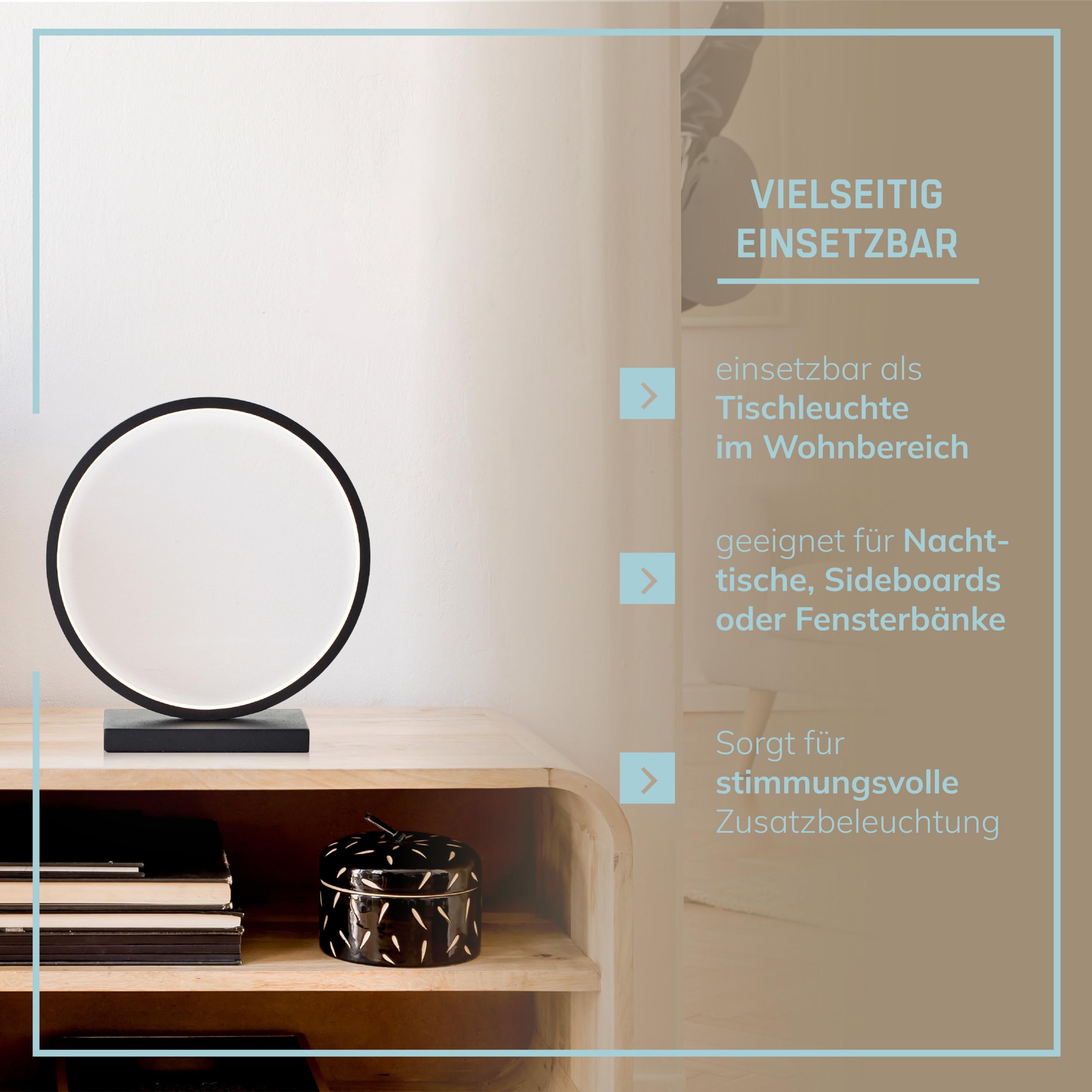 Lightbox LED Tischlampe - minimalistische Tischleuchte aus Aluminium - warmweißes Licht 3000 K - moderne Nachttischlampe mit Kabelschalter - inkl. LED