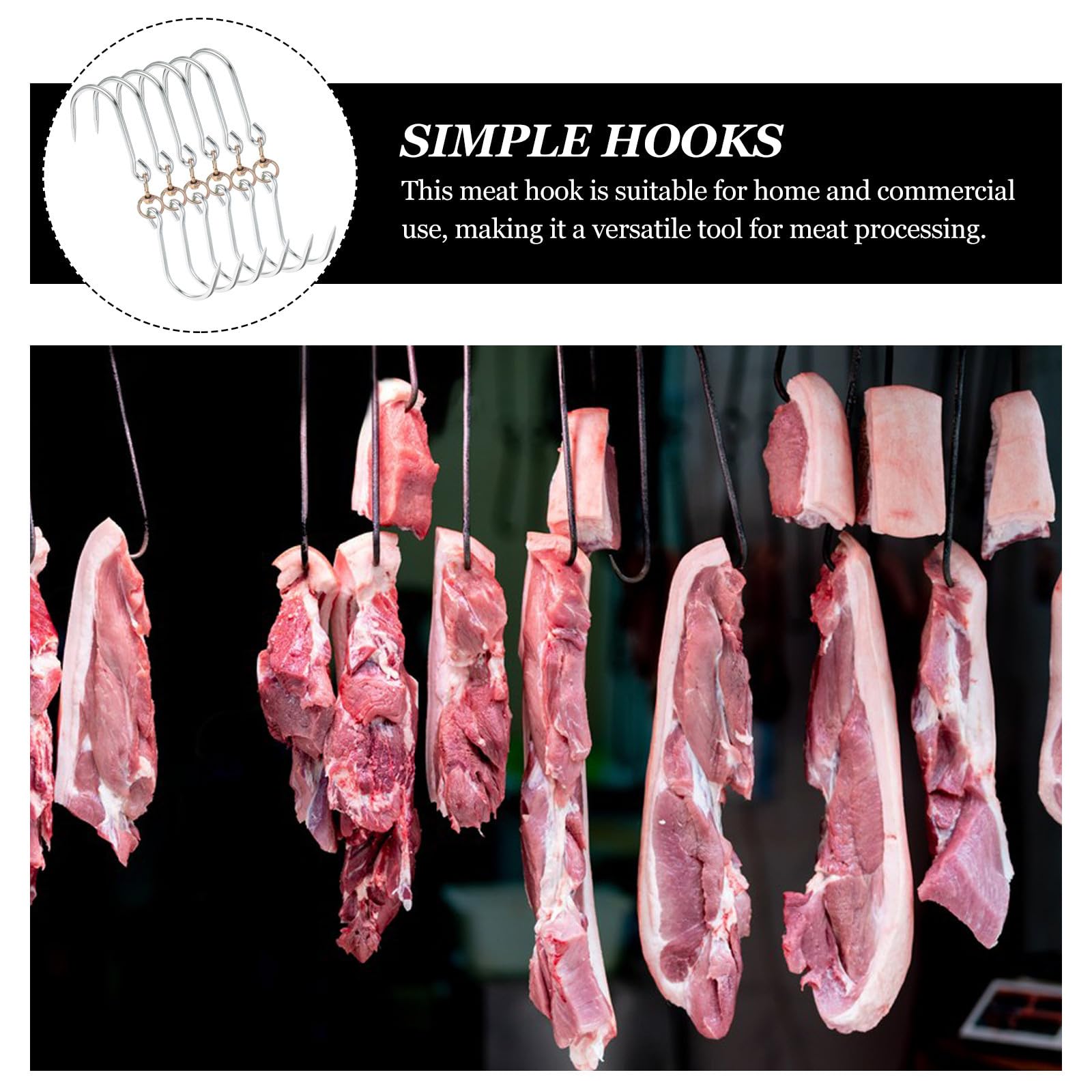 6 Ganchos Metálicos para Carne Capacidad 15 Kg, Gancho Carnicero Forjado Nº8 en Forma de S, Perchas para Salchichas, Pollo y Res, Uso Doméstico y Profesional para Asar y Secar