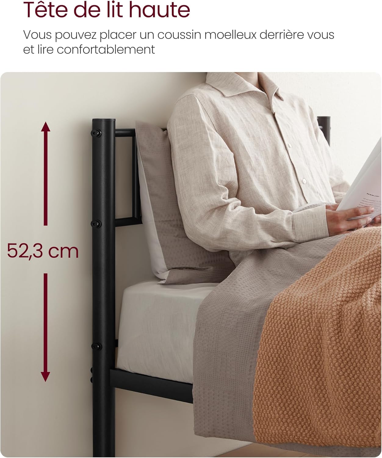 Image showing the height of the headboard, measuring 52.3 cm from the mattress support.