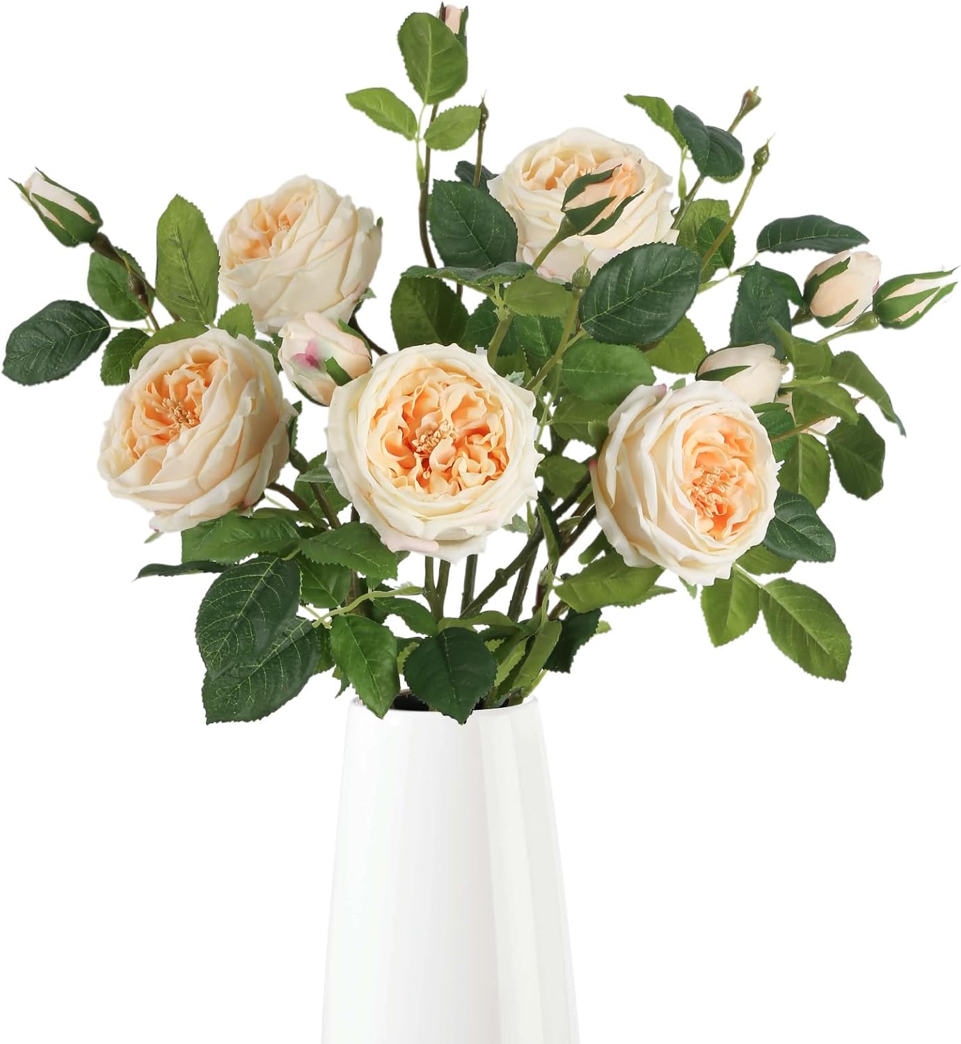 Real Touch Austin Roses Peonies Artificial Flowers 4 Bouquets Latex Fake Peonies with Long Stem Realistic Faux Peonies Flower for Wedding Party Home Table Centerpieces Decorations (Champagne)