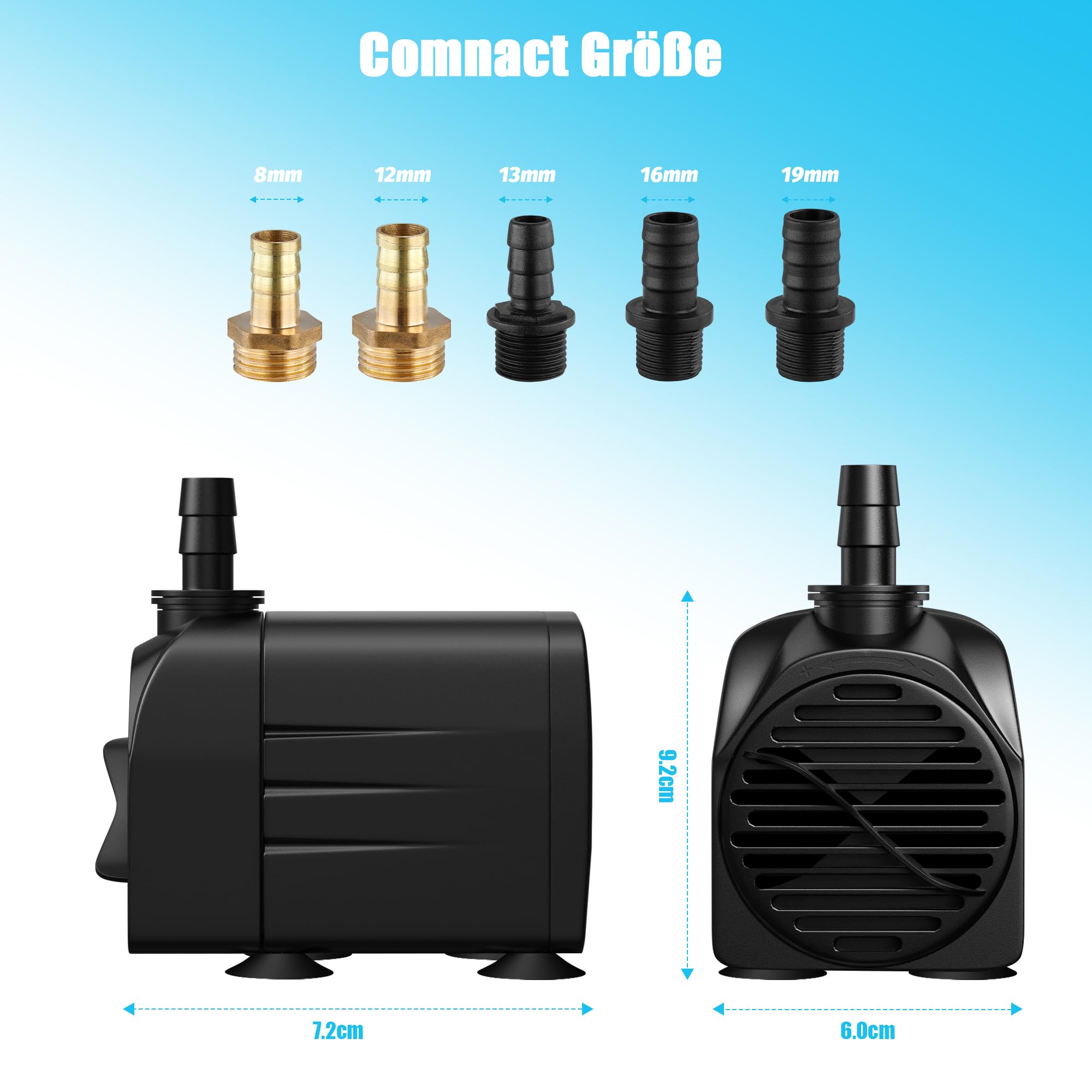 25W 2000L/H Aquarium Pumpe Wasserpumpe Tauchpumpe Förderpumpe Aquariumpumpe Fontänenpumpe für Aquarium Teich Garten und Hydroponiksystem Schwarz PX-025 (no light)