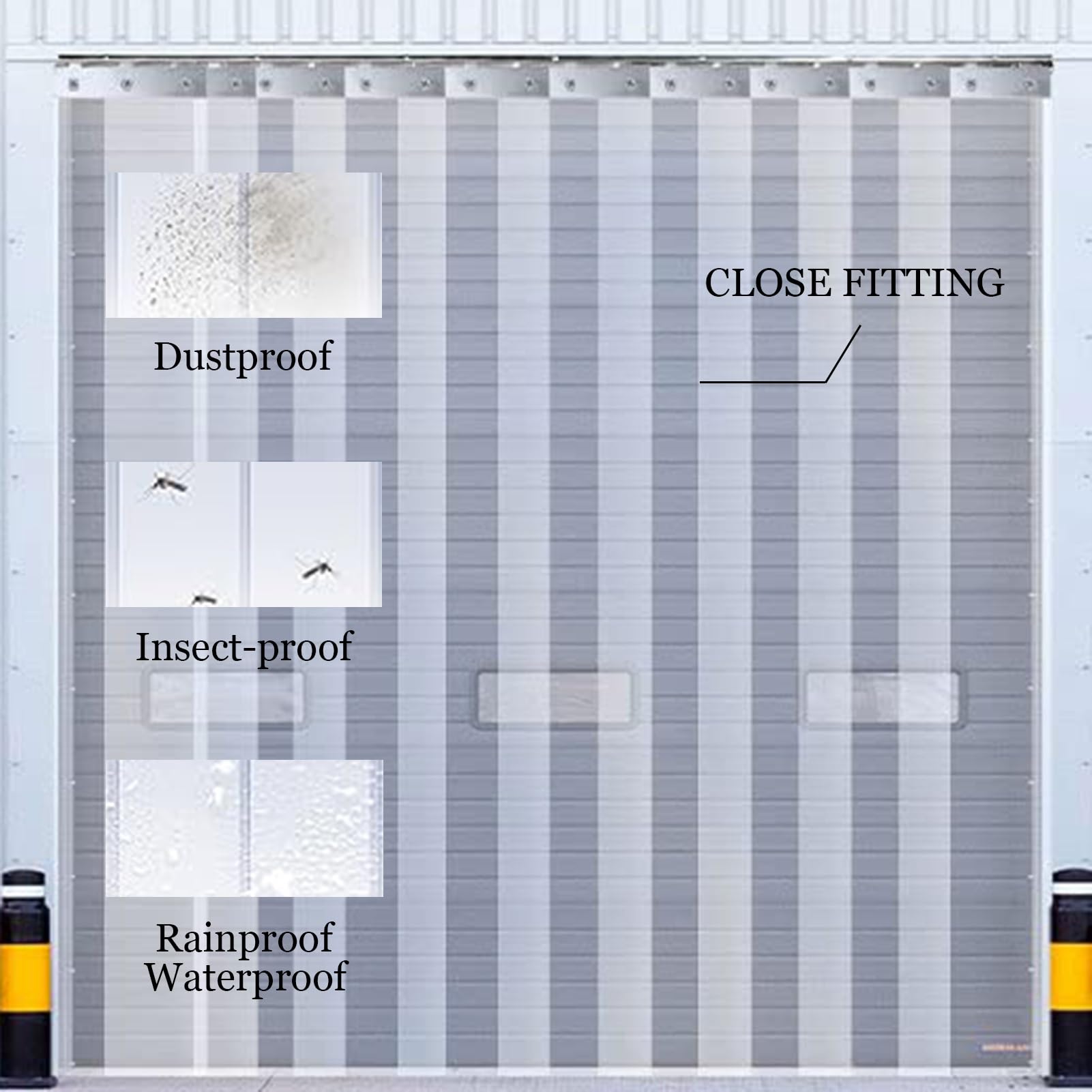 Bandes de rideaux verticales en PVC transparent pour balcon, entrepôt, garage, cour, congélateur et magasin. Lamelles en plastique durable (165 x 200 cm) résistantes aux intempéries et polyvalentes
