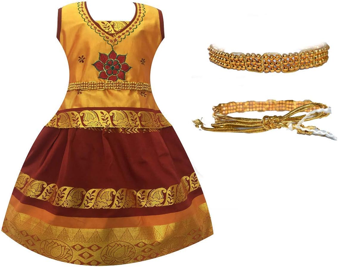 AMIRTHA FASHION Girls Traditional Lehenga Choli SEMBHAGHA PATTU WITH WAIST BELT(AMFSPOM)