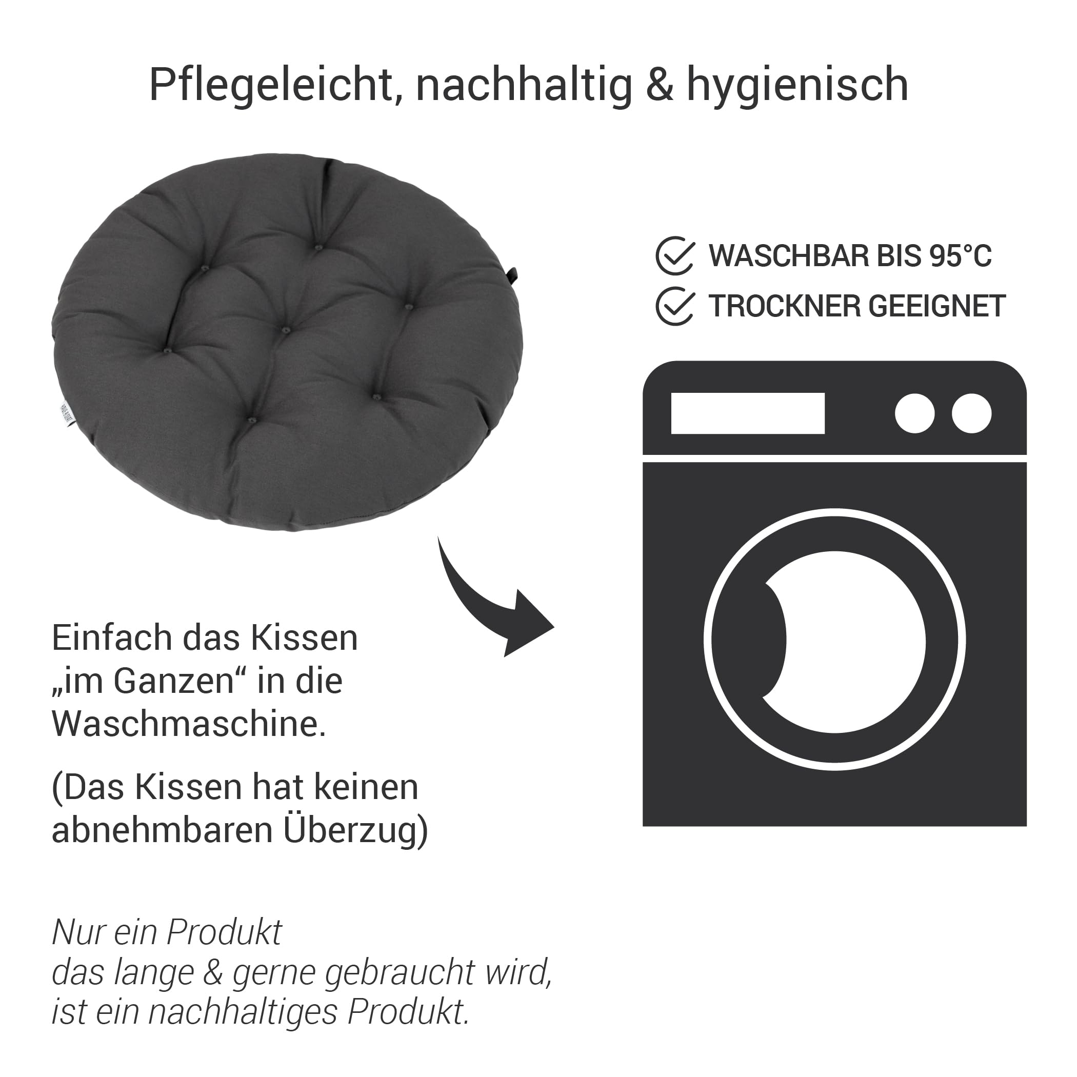 Sitzkissen Rund 40cm - 2er Set - Bequeme Sitzkissen Outdoor - Waschbar bis 95°C, Wetterfest, Orthopädisch - Made in Germany (2er Set - Ø 40cm, Grau/Anthrazit)