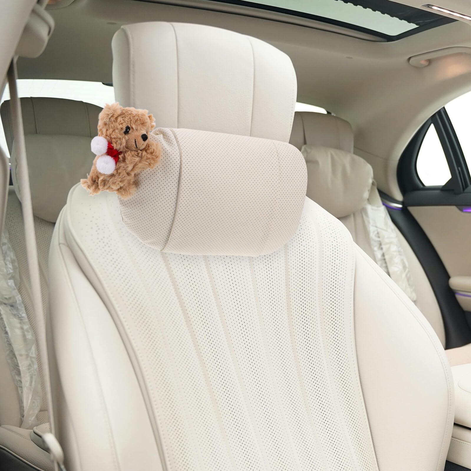 GARVALON Cojín Cervical Ergonómico para Reposacabezas de Coche Forma de Oso de Peluche Almohada de Viaje para Conducción y Silla de Oficina Soporte Cómodo para Cuello Trayectos
