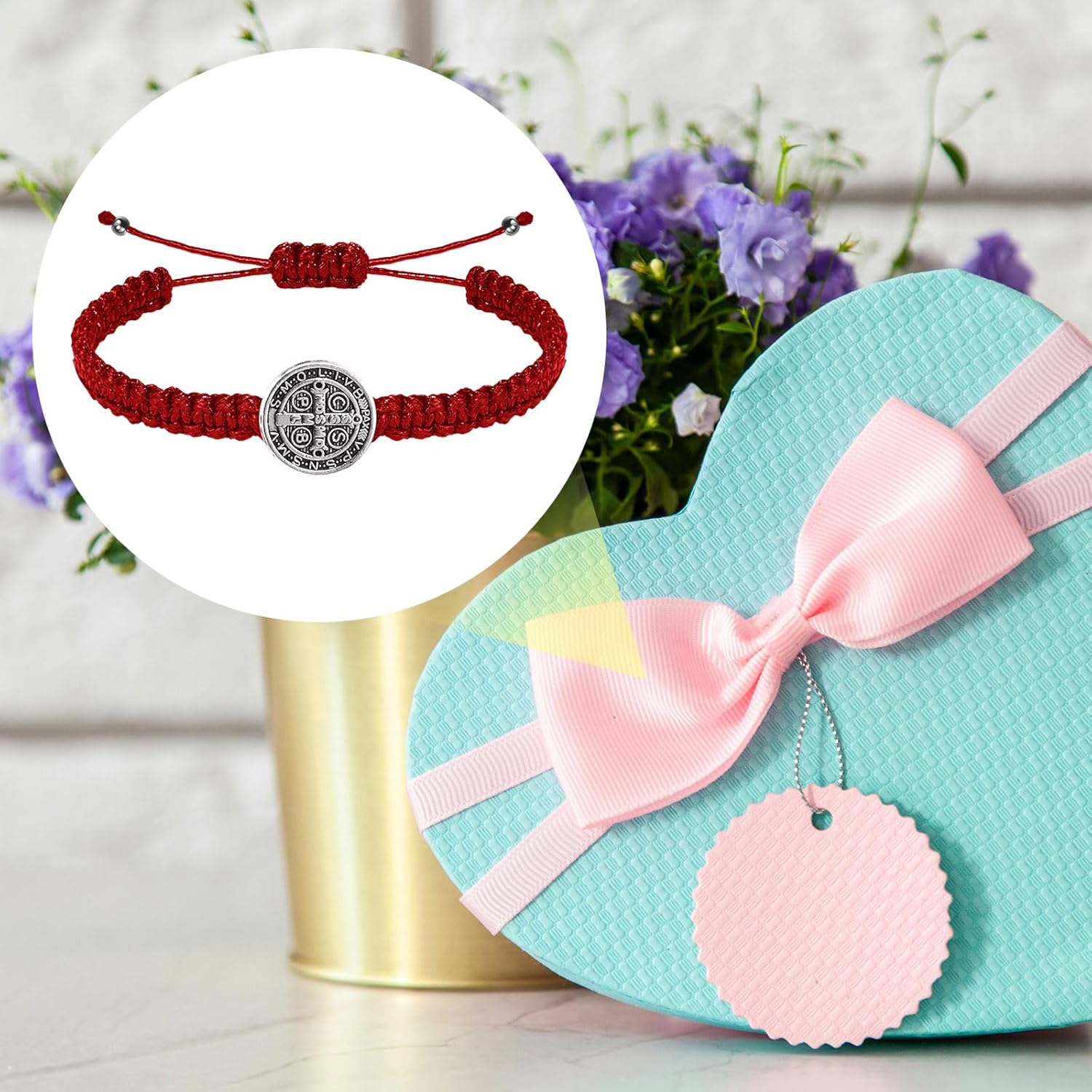 2Pcs Catholic Medalla de San Benito Bracelet Adjustable Red String St Benedict Bracelet for Easter Party Favor Prayer Blessing Protection Men Women - Image 6