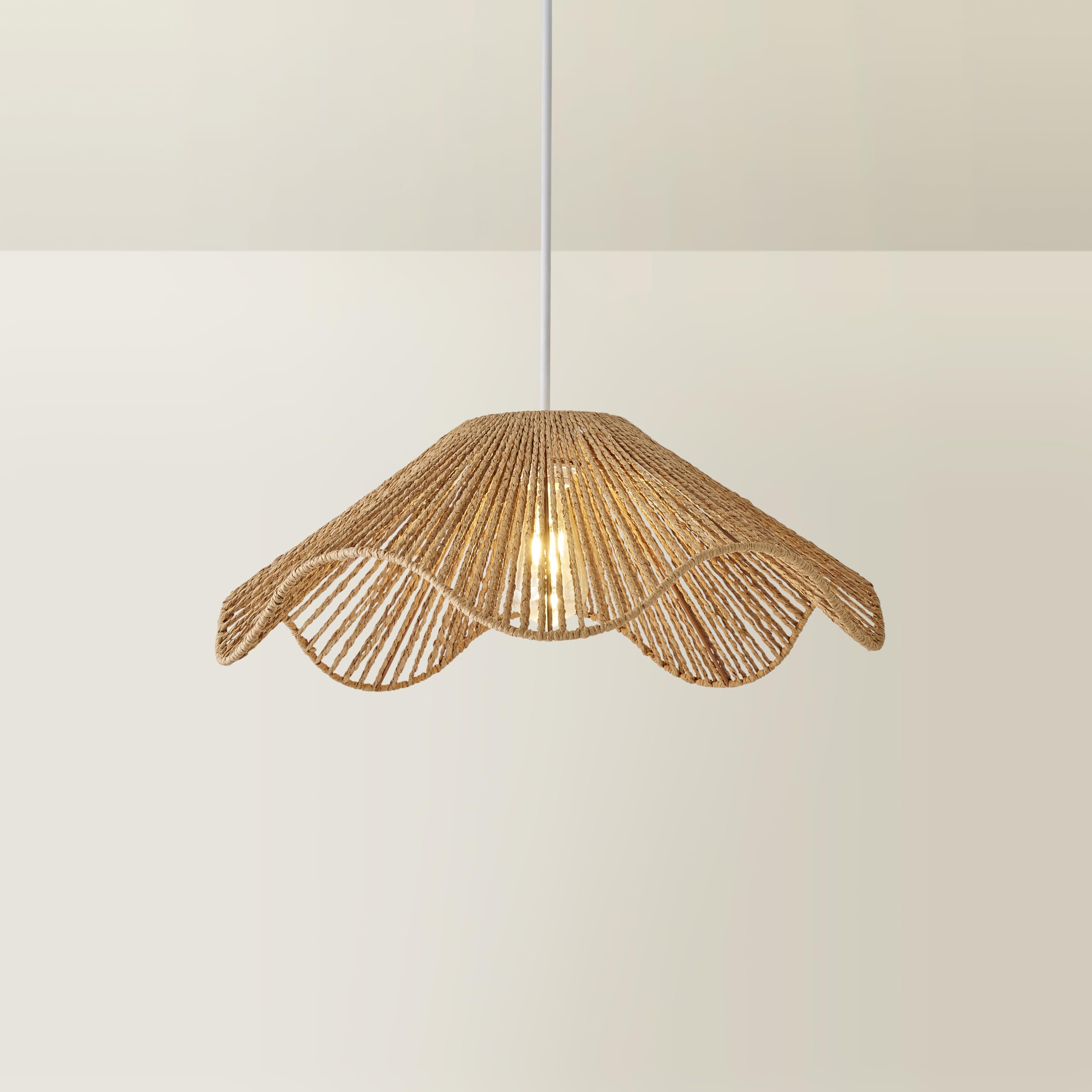 ValueLights Farai Natural Woven Rope Wavy Easy Fit Ceiling Lamp Shade with Bulb
