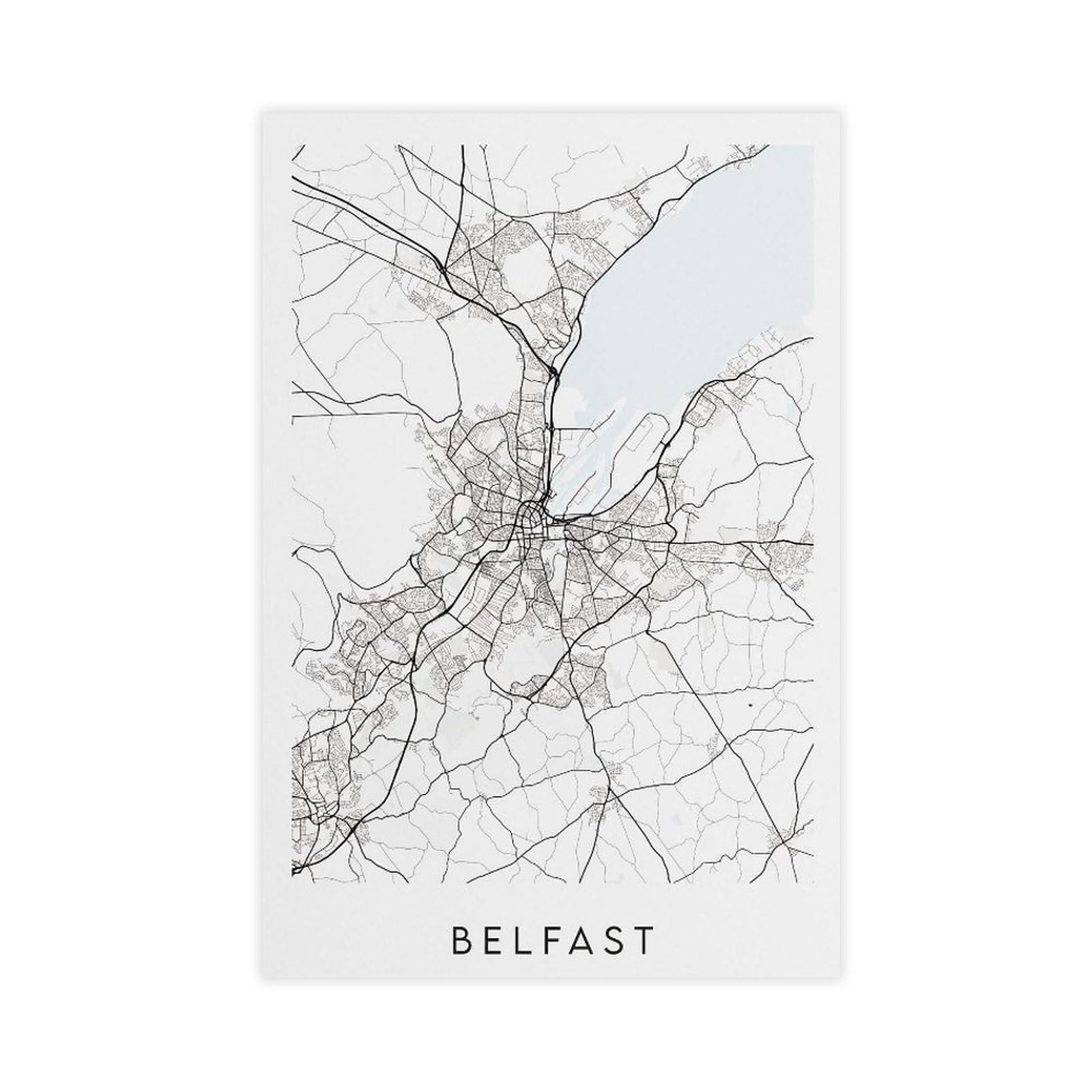 Oahfdf Belfast Map Canvas Poster Wall Art Decor Print Picture Paintings For Living Room Bedroom Decoration 16X24inch(40X60cm)