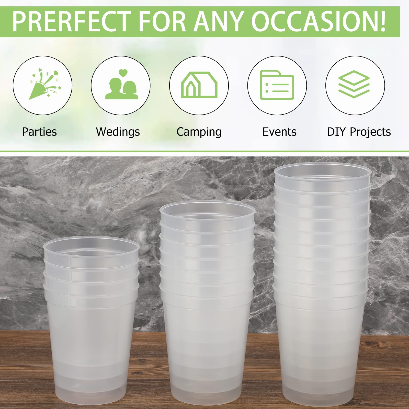 Yungyan 473 ml Stadion-Kunststoffbecher, blanko, wiederverwendbar, Trinkbecher, Stadionbecher, Partybecher für Geburtstagsparty, Events, Babyparty, DIY-Projekte, 11,4 x 9 x 6,9 cm (transparent, 50)