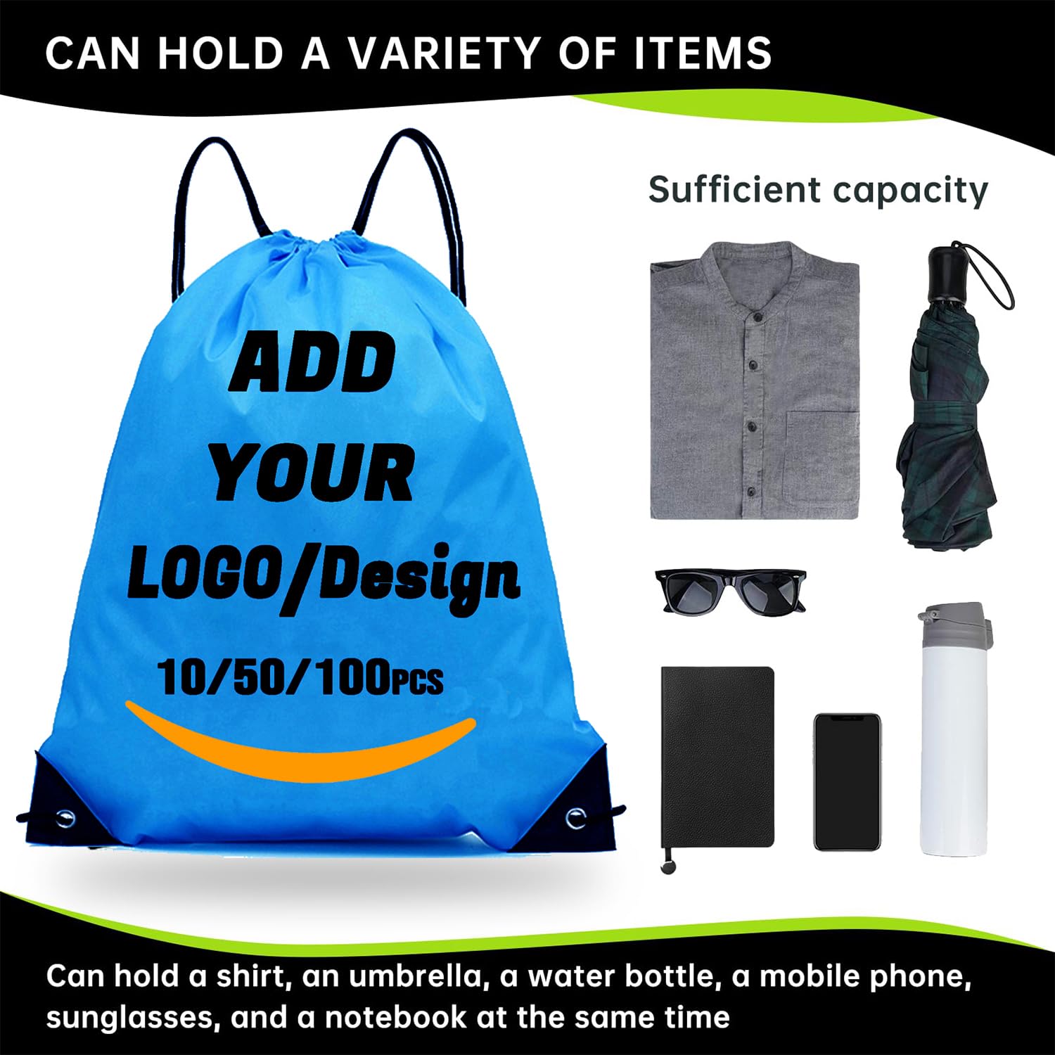 Sac à dos à cordon personnalisé 10/50/100/200 pièces Sacs personnalisés en vrac à cordon de serrage Articles promotionnels personnalisés