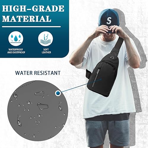 Miniatura 3 de ZOORON Bolsos bandolera para hombres y mujeres, mochila cruzada para el pecho, bolsas de viaje, senderismo, mochila, Negro+gris oscuro-002, Mochilas