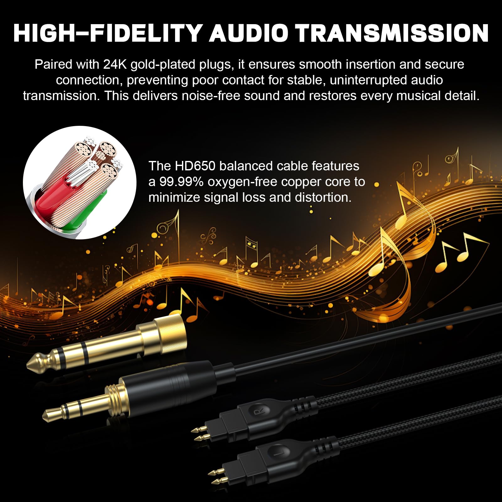 Zosvoses HD650 Ersatzkabel kompatibel mit Sennheiser HD650, HD600, HD580, HD58X, HD660S, HD660S2, Massdrop HD6XX Kopfhörer, 2-3 m