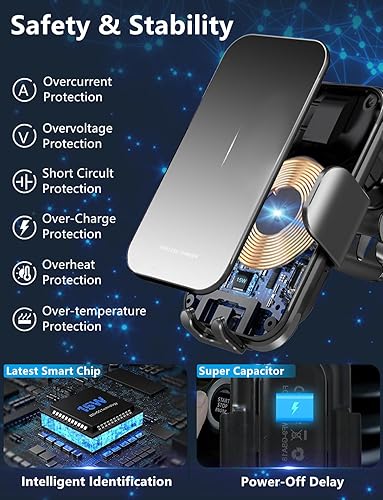 Miniatura 8 de Cargador inalámbrico de coche para Samsung Galaxy Z Flip, carga de 15 W bobina de movimiento automático, ventilación de aire para tablero de