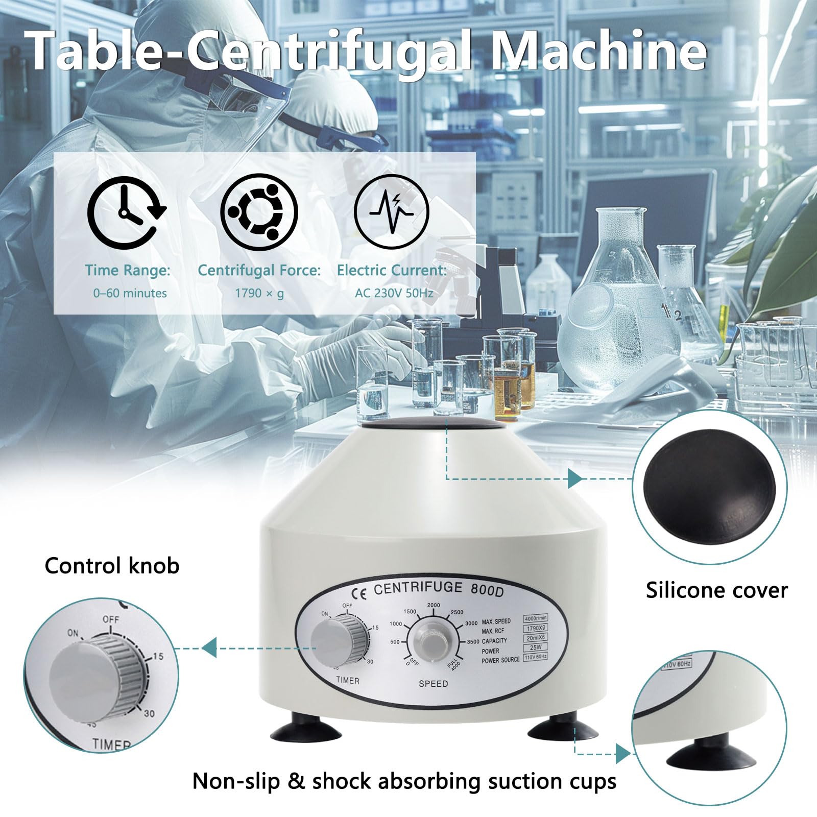 Centrifuga da tavolo da laboratorio, piccola centrifuga elettrica da tavolo, mini centrifuga con velocità regolabili e timer, dispositivo da tavolo silenzioso per Vacutainer