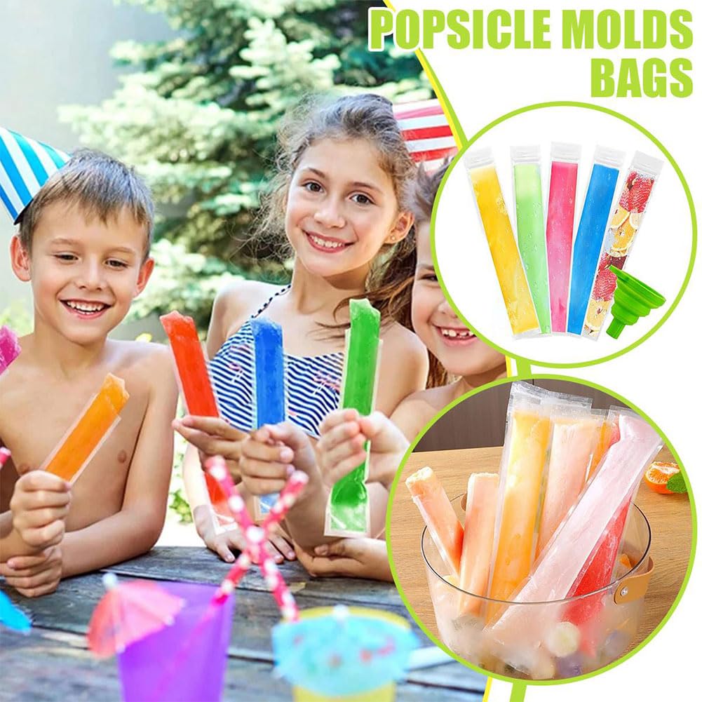 100PCS Bolsas Paleta Hielo con 1 Embudo, Bolsas para Helados, Bolsa de Molde Para Paletas para Paletas de Hielo,Bolsas para Moldes de Helado con Para Yogur, Helado, Jugo