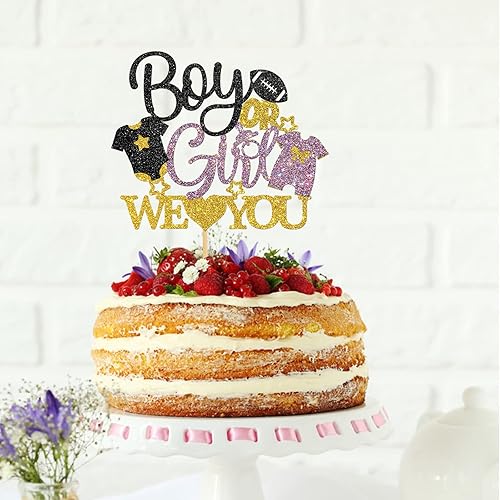 Miniatura 4 de Belrew Decoración para tartas con texto en inglés "Boy or Girl We Love You", decoración de pastel para niño o niña, suministros de fiesta de