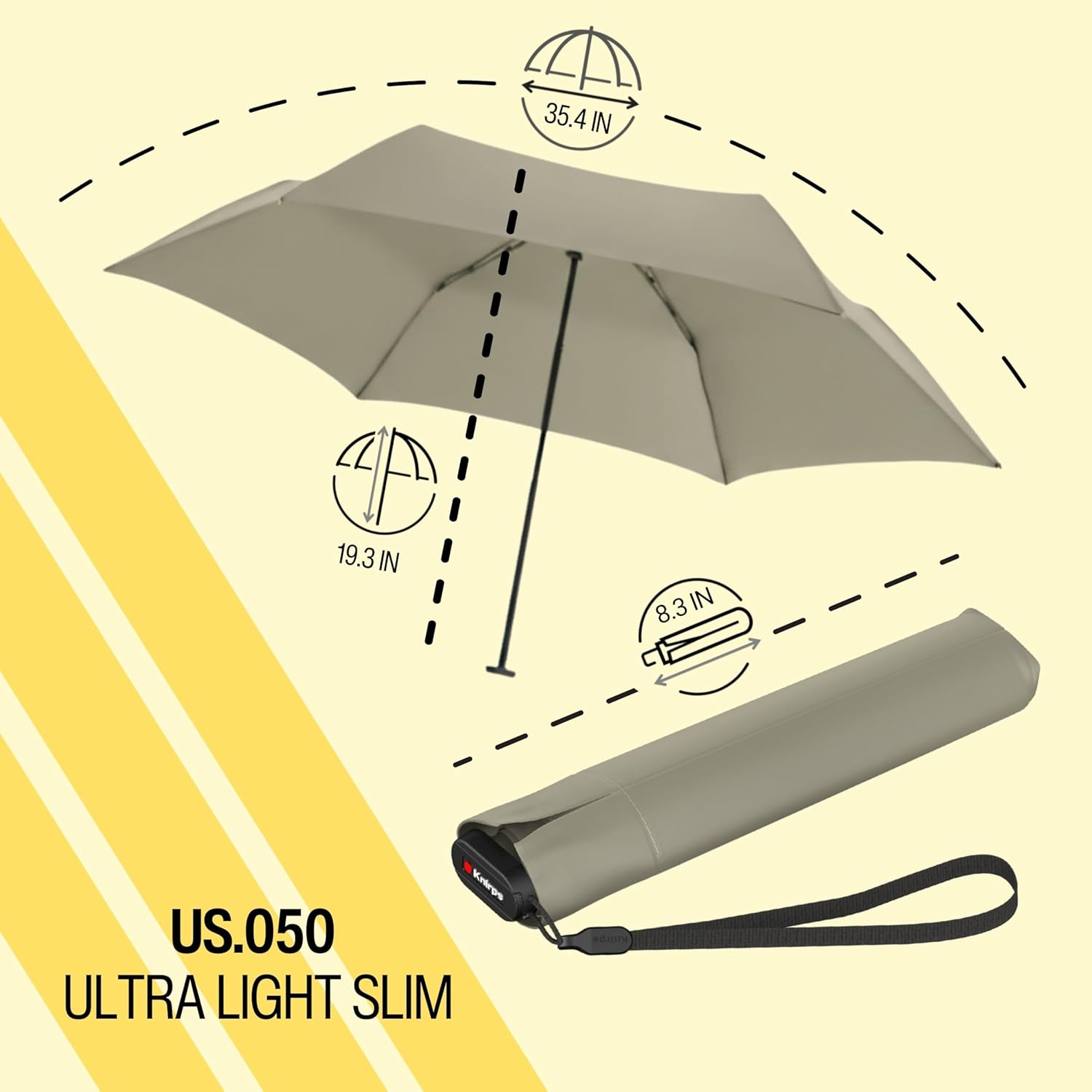 Knirps US.050 Ultra Light Pocket Size Manual Rain Umbrella with Carrying Case
