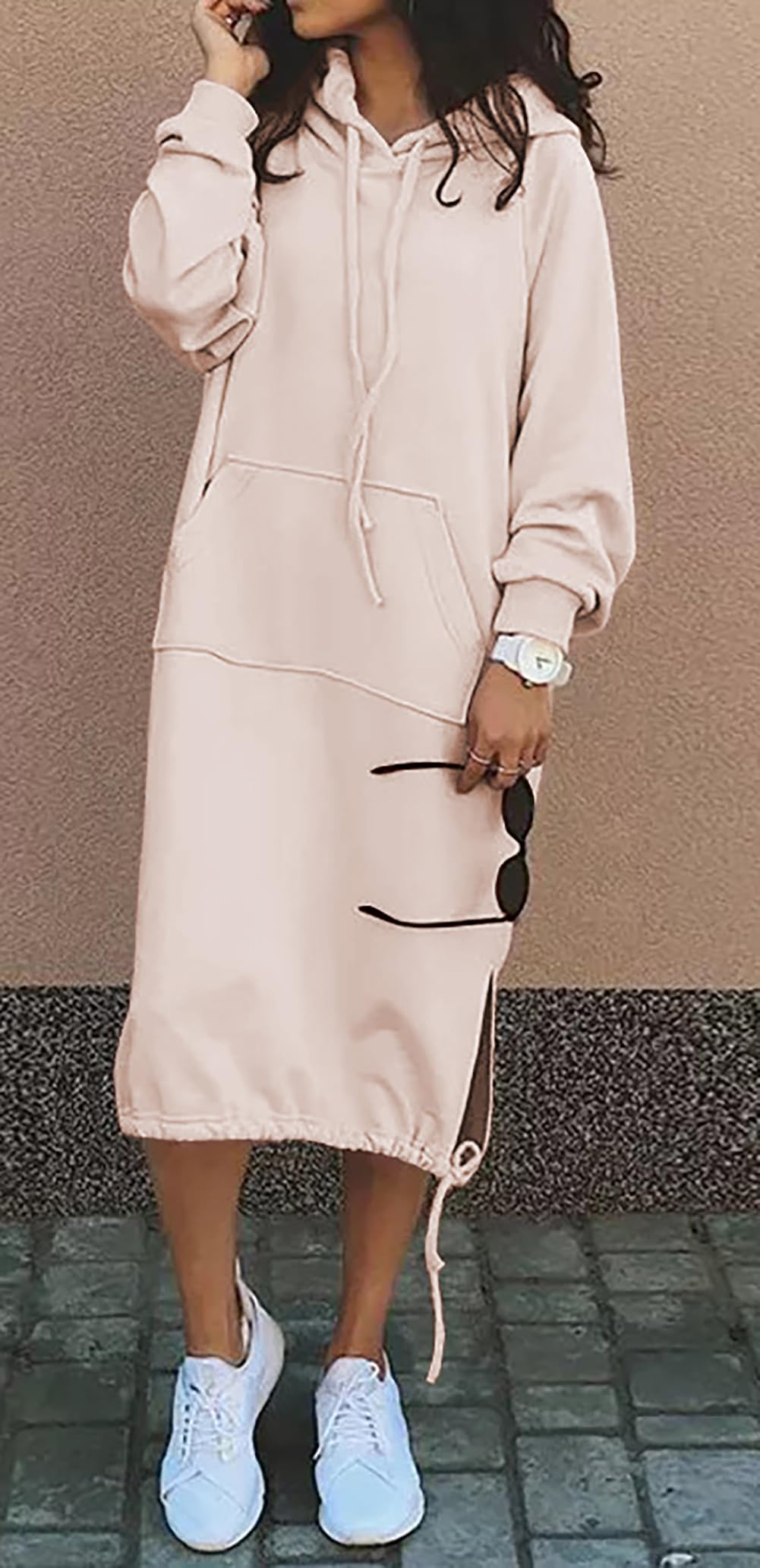 YUTILA Robe sweat à capuche longue pour femme, grande taille, automne, printemps, mi-saison